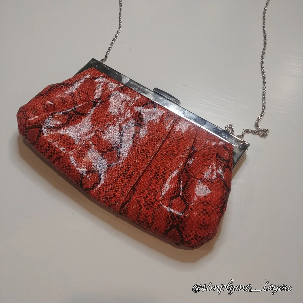Kate Landry Orange Faux Reptile Clutch
